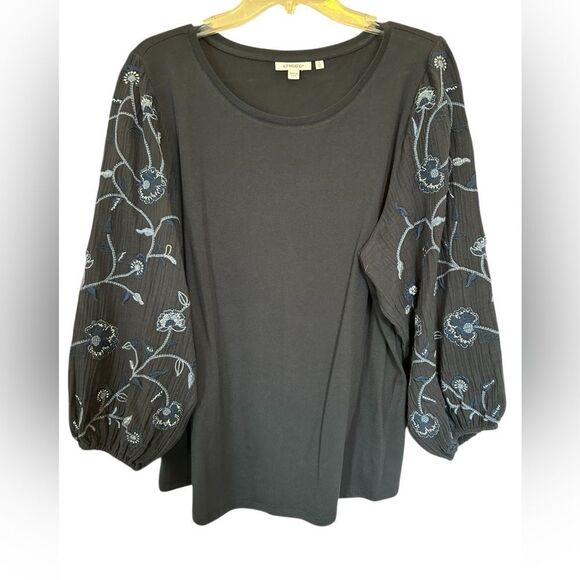 Chico’s Navy 3/4 Balloon Sleeve Floral Embroidered Boho Blouse Size 3/XL - Picture 1 of 7